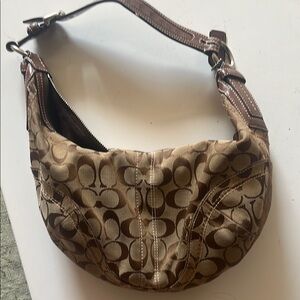 Coach Tan and Brown Patterned Hobo Bag